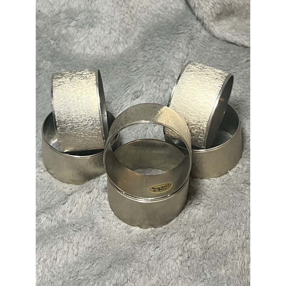 Set 6 Brushed Metal Napkin Rings Silver Tone Modern Hong Kong 2in Table Decor
